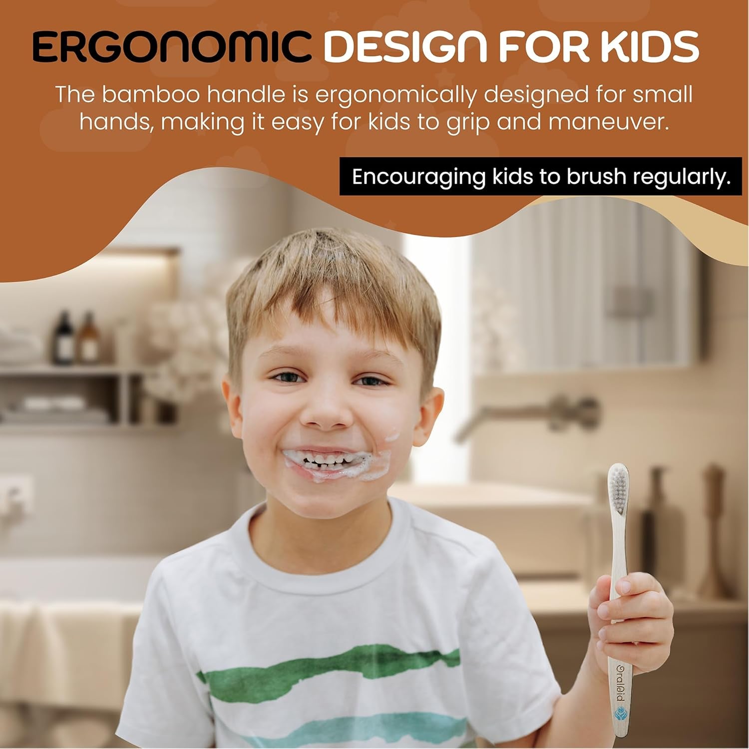 Oral Aid Bamboo Toothbrushes for Kids, Bamboo Handle, Eco-Friendly Kids Bamboo Toothbrush Set, Soft Bristle, Biodegradable Packaging, 4 Pack