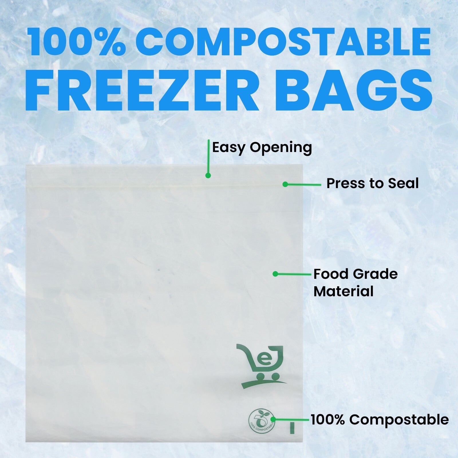 Compostable Plastic Freezer Bags 1 Gallon 60 CT- BPA Free, Reusable 11X11 - FPN