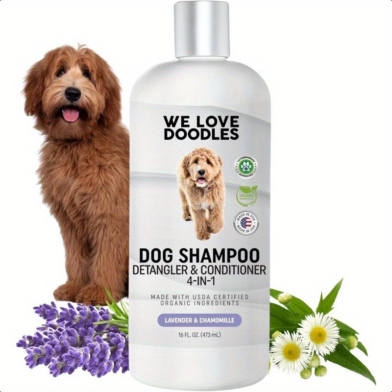 USDA Organic Dog Shampoo Conditioner and Detangler - Best Shampoo for Goldendoodles Poodles and Doodles - for Matted Pet Hair - Sensitive Skin Shampoo for Puppies - Made in The USA 16OZ Lavender Chef's Market