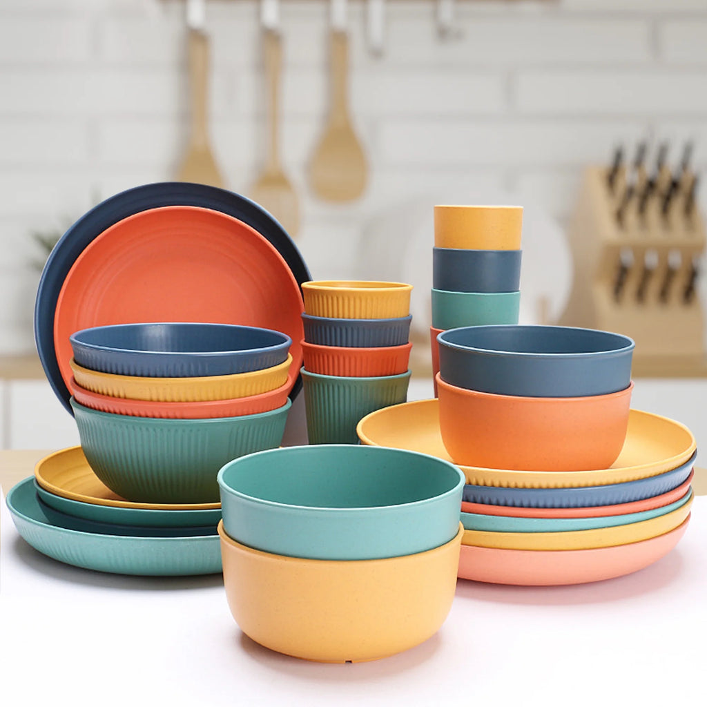 Wheat Straw Dinnerware Set - Durable, Non-Toxic, Sustainable, Eco-Friendly,Stain-Resistant & Dishwasher Safe