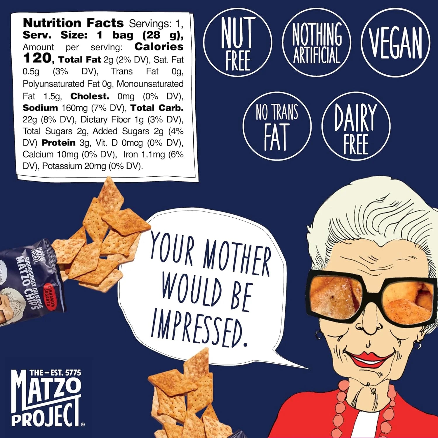 Matzo Chips, Cinnamon Sugared, Kosher (Not Kosher for Passover), Vegan, Nut-Free, Nothing Artificial (1 Oz, 24 Snack Bags)