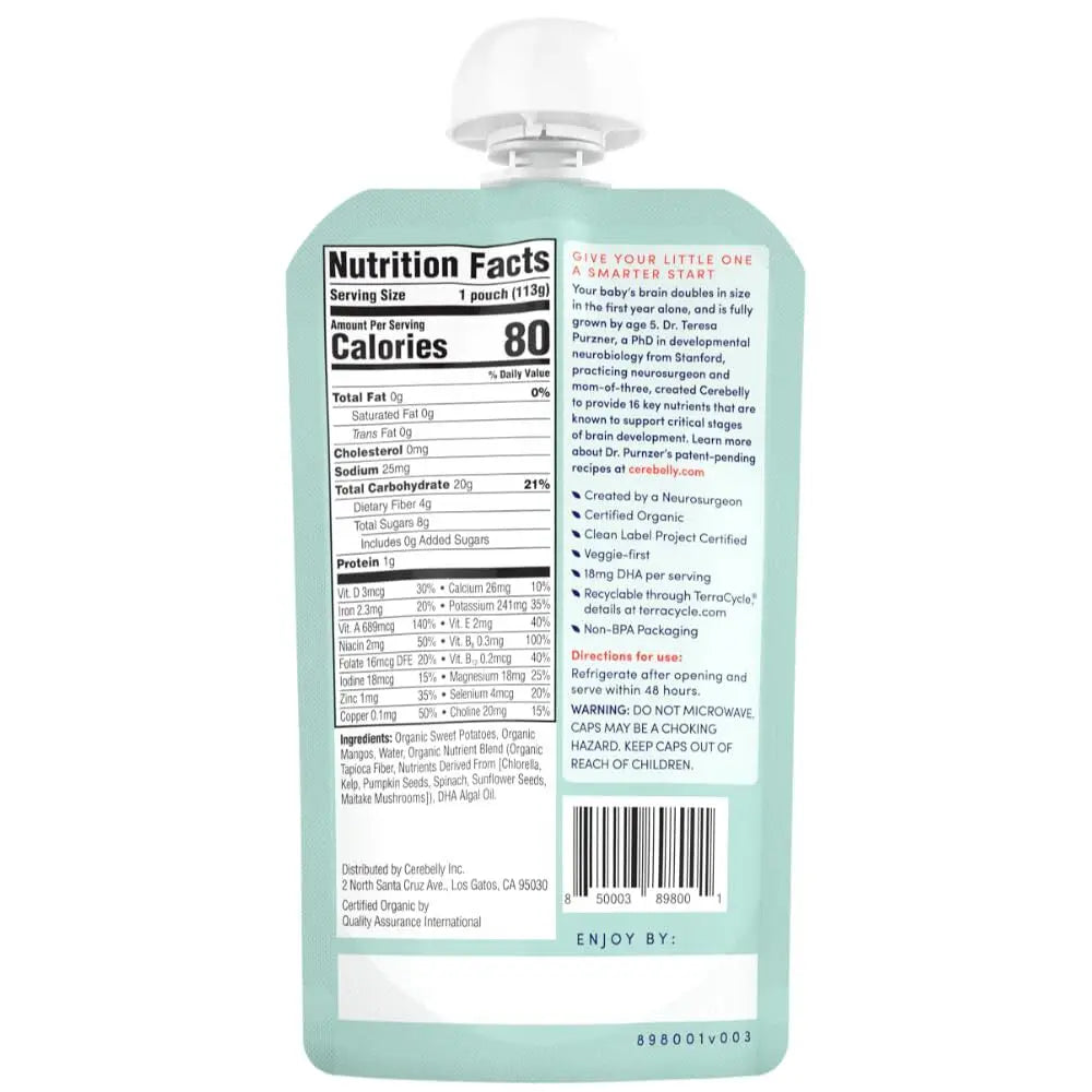 Organic Baby Food Pouches Sweet Potato Mango Pack of 6 Brain Supporting Snacks