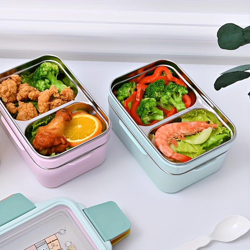 A Portable Stainless Steel Lunch Box with Compartments, Suitable for Office Workers, Square Divided Microwave Bento Box, Leak-Proof Food Container, Ideal for Adults, Kitchen Supplies for Families Chef's Market