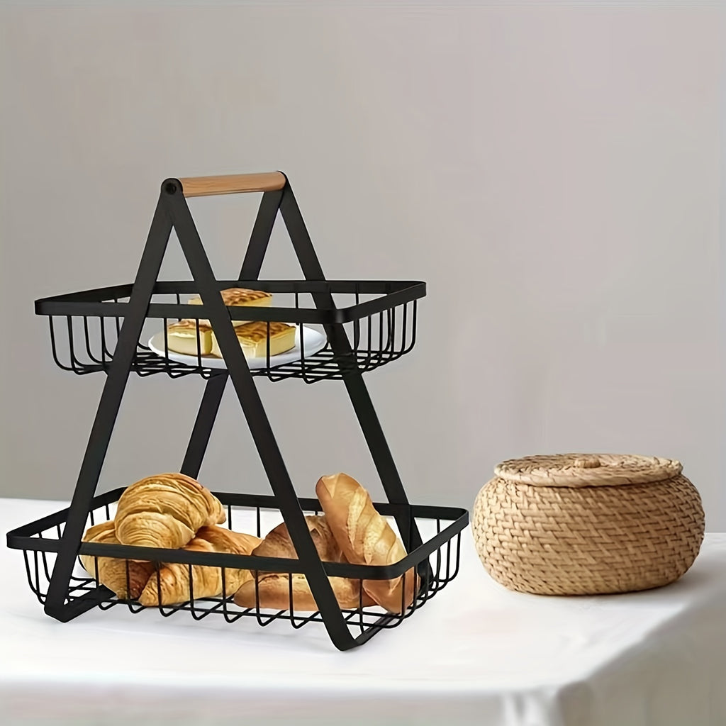 2-Tier/3-Tier Heavy-Duty Iron Fruit Basket with Detachable Layers - Modern Multi-Tier Countertop Storage Organizer Suitable for Kitchen Pantry, Dining Table, Fruits, Vegetables, Bread & Snacks - Space-Saving Rectangular Baske Chef's Market