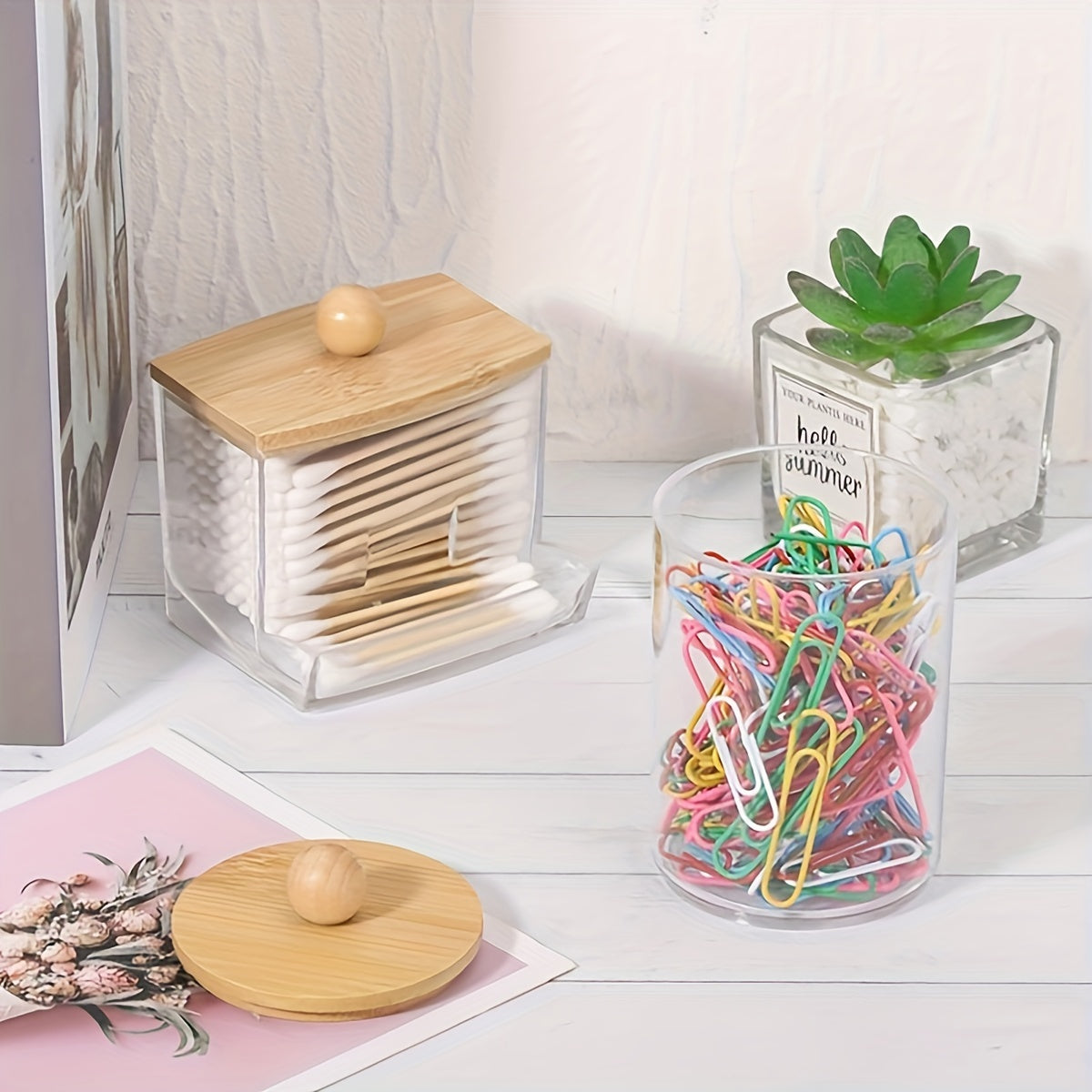 4pcs Bamboo Bathroom Accessory Set, Plastic Bath Soap Dispenser, Toothbrush Holder, Ball & Pad Organizer, Boho Style Countertop Decor Kit Chef's Market