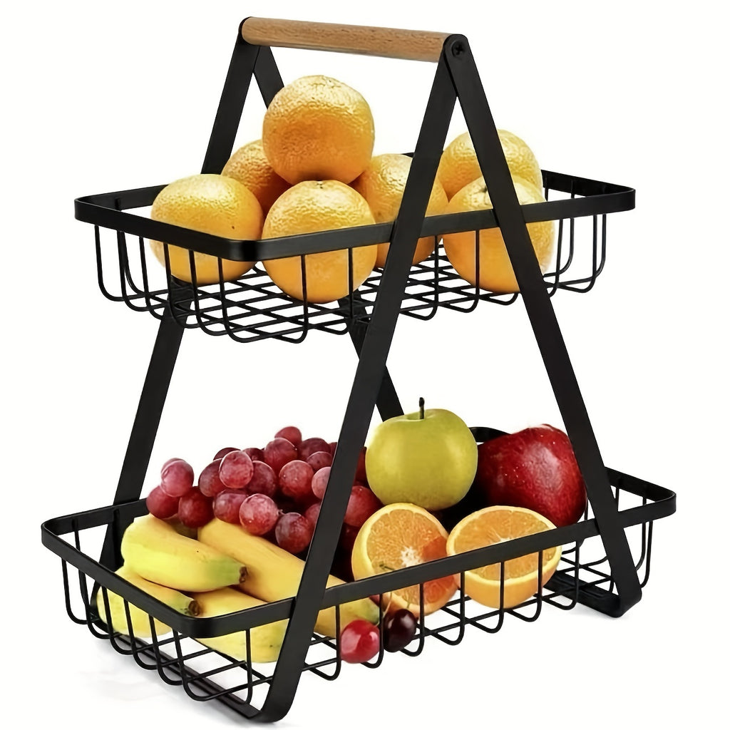 2-Tier/3-Tier Heavy-Duty Iron Fruit Basket with Detachable Layers - Modern Multi-Tier Countertop Storage Organizer Suitable for Kitchen Pantry, Dining Table, Fruits, Vegetables, Bread & Snacks - Space-Saving Rectangular Baske Chef's Market