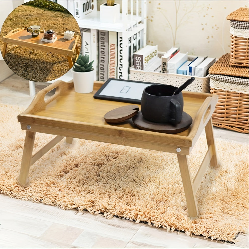 1pc Portable Bamboo Tray Table - 19.7*11.8*7.8in Foldable Coffee Table with Armrest, Multi-Purpose Dining Table for Indoor/Outdoor Use, Picnic, Camping, and More - Compact, Space-Saving, and Easy to Assemble Chef's Market