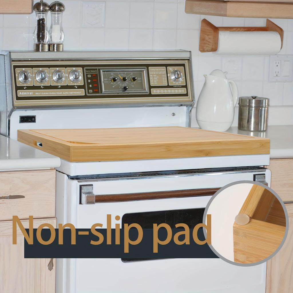 1pc Bamboo Stove Top Cover - Large Cutting Surface with Convenient Handles, Versatile Noodle Board, and Built-in Juice Grooves - Perfect for Electric Stoves, RV Cookware, Kitchen Gadget for Restaurants, Food Trucks, and Home Chef's Market