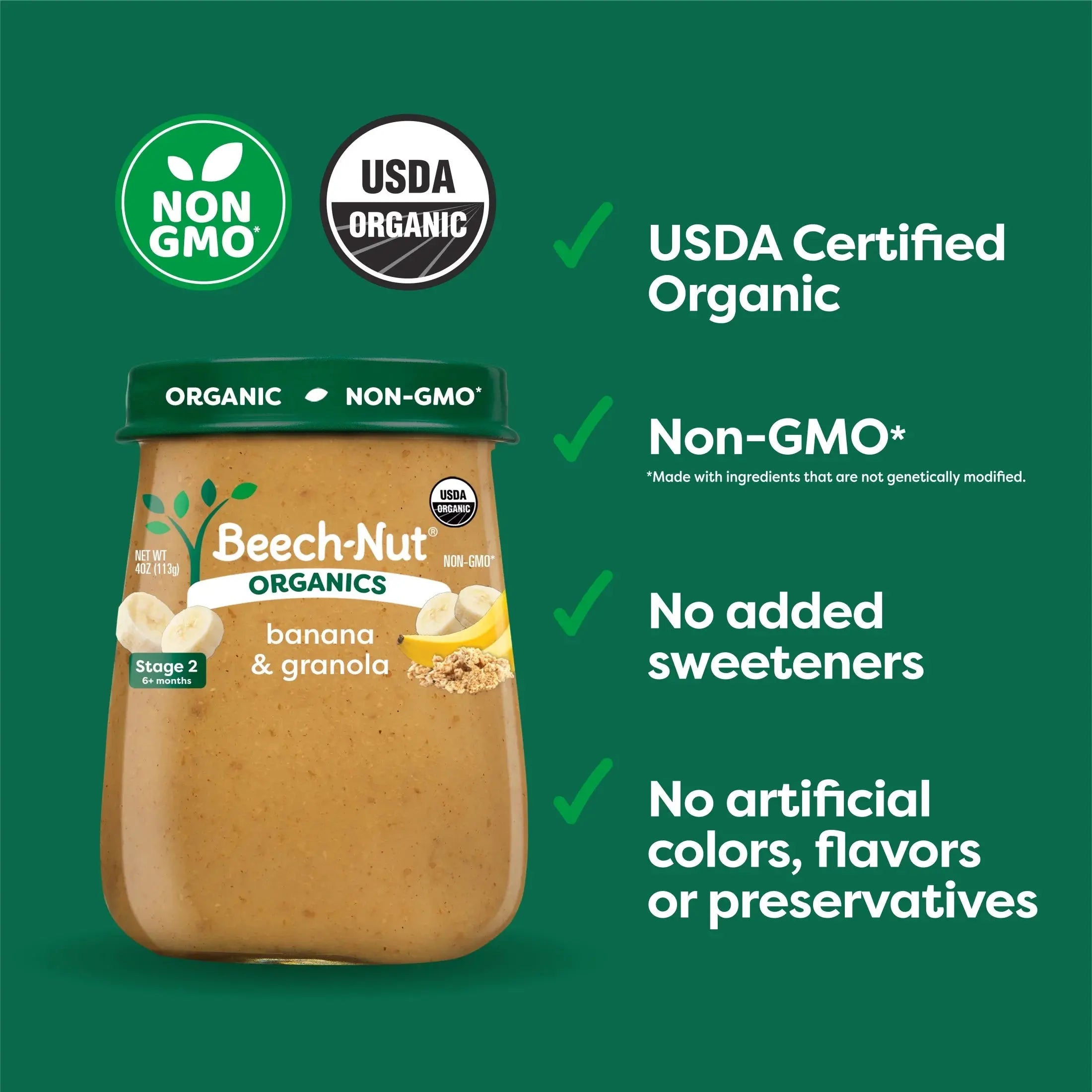 (6 Pack)  Organics Stage 2 Organic Baby Food, Banana & Granola, 4 Oz Jar