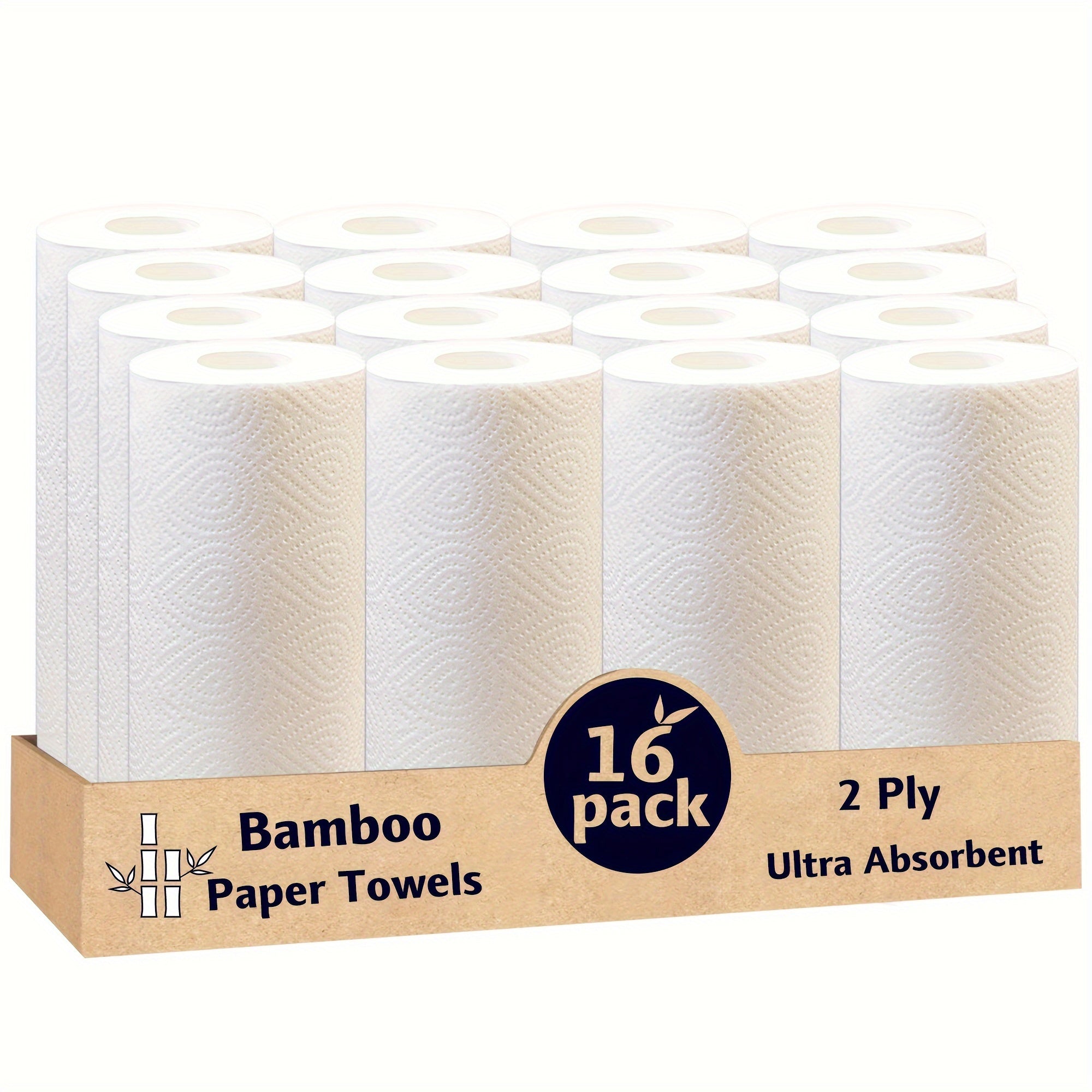 16 rolls/ box8 rolls in 1 box, 2-ply white bamboo pulp kitchen paper towels, 2 rolls individually wrapped, no ink contamination, large quantity of super premium paper towels, environmentally friendly and affordable Chef's Market