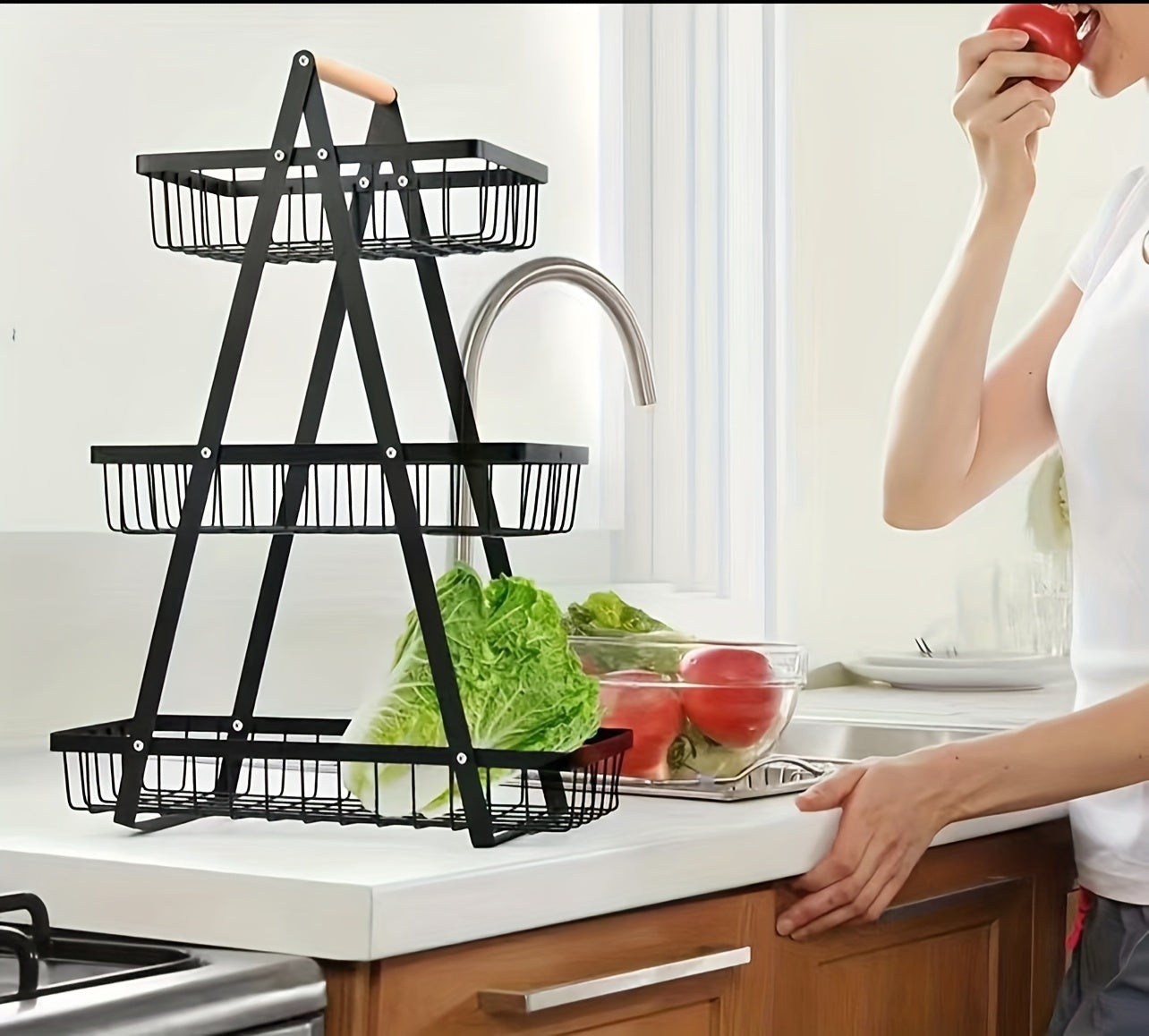 2-Tier/3-Tier Heavy-Duty Iron Fruit Basket with Detachable Layers - Modern Multi-Tier Countertop Storage Organizer Suitable for Kitchen Pantry, Dining Table, Fruits, Vegetables, Bread & Snacks - Space-Saving Rectangular Baske Chef's Market