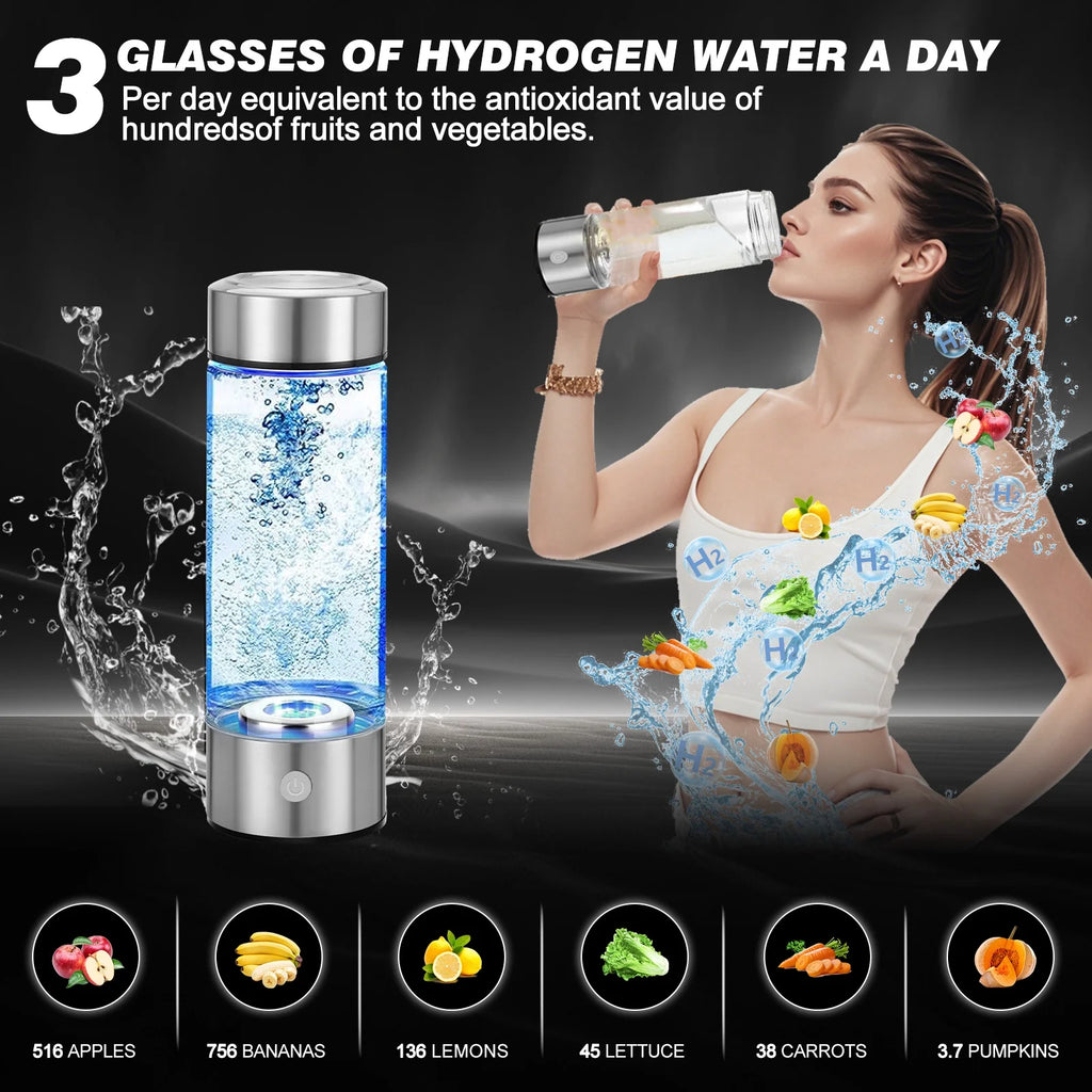 Hydrogen Water Bottle - Portable Hydrogen-Rich Water Generator with SPE/PEM Technology, Rechargeable, Suitable for Purified & Distilled Water
