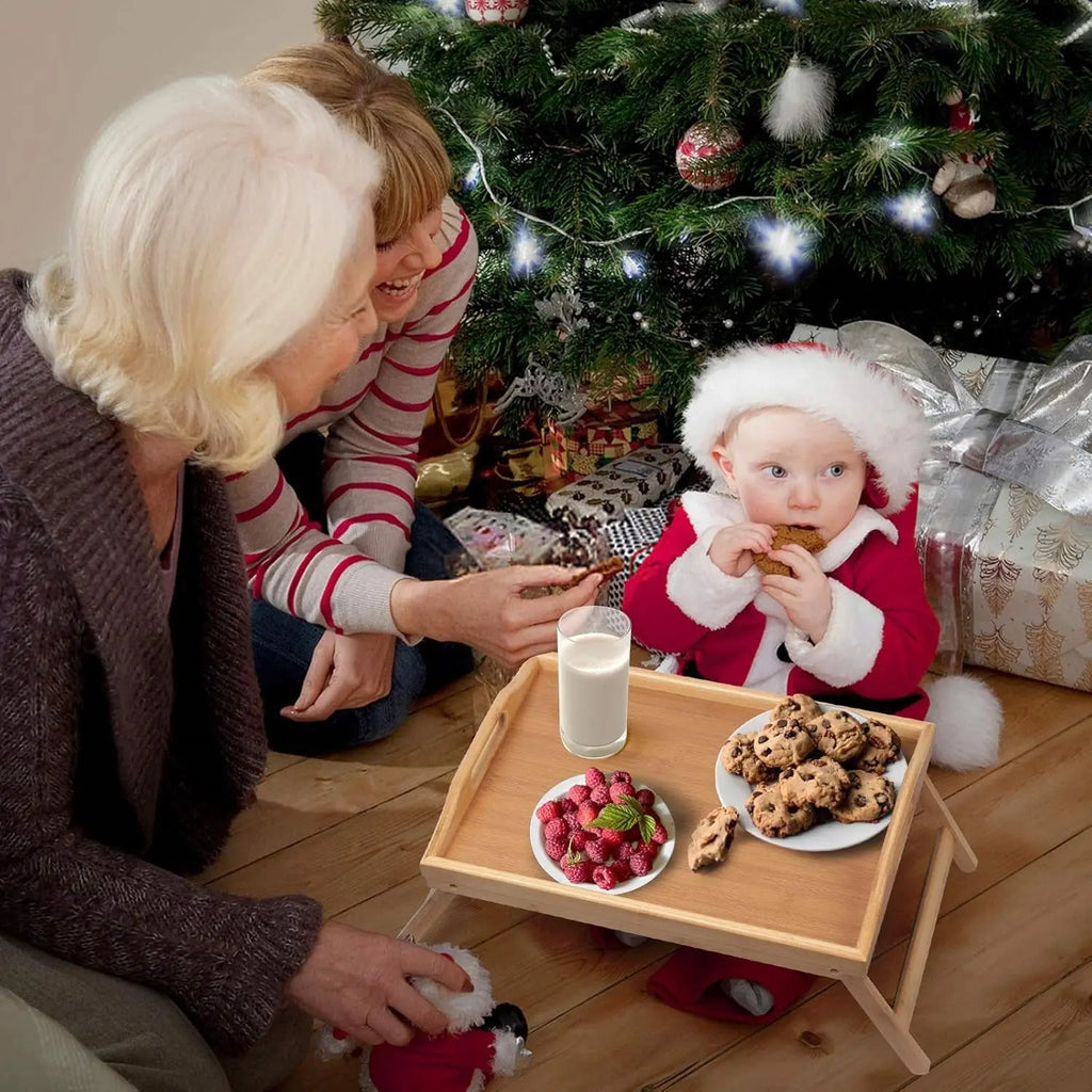 Bed Tray Table Folding Legs with Handles Breakfast Food Tray for Sofa,Bed,Eating,Drawing,Platters Serving Lap Desk Snack Tray (Bamboo Medium)