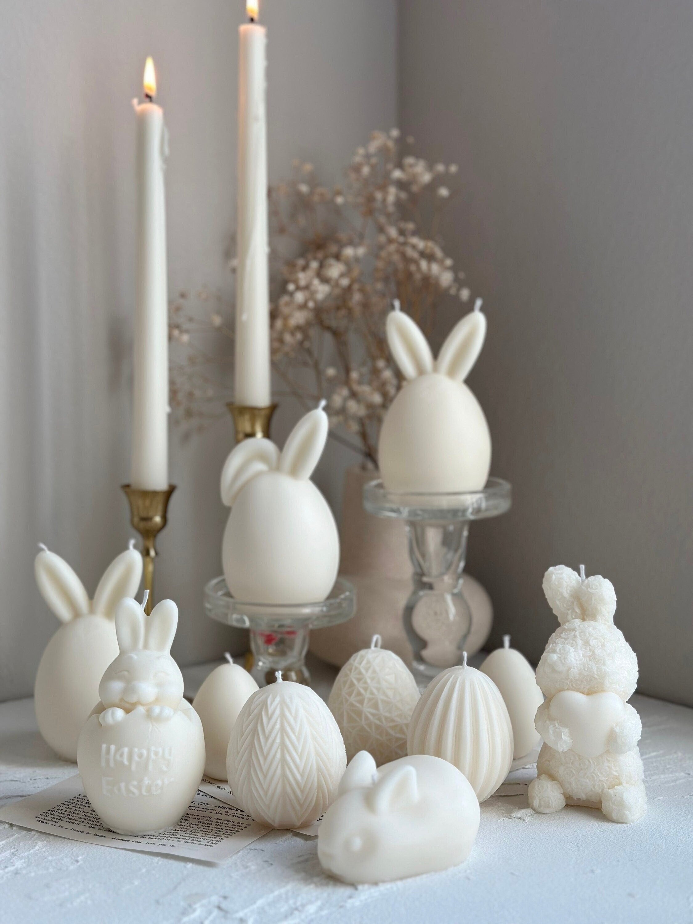 Handmade Easter Bunny Soy Wax Candle Collection, Vegan Spring Home Decor, Gift Set