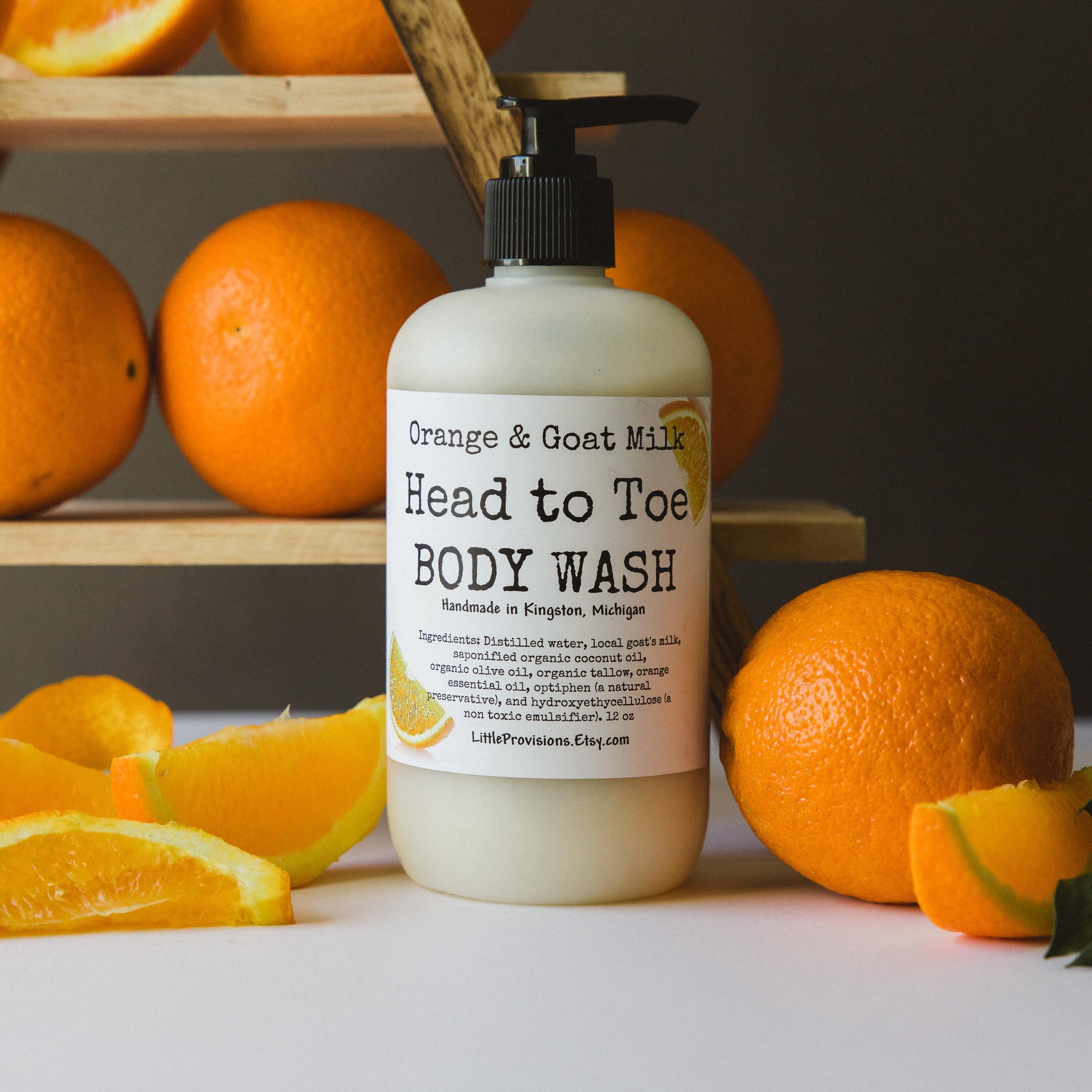 Goat Milk Body Wash Pure Ingredients 12Oz Pump Organic Oils Lavender Peppermint Orange Lemongrass