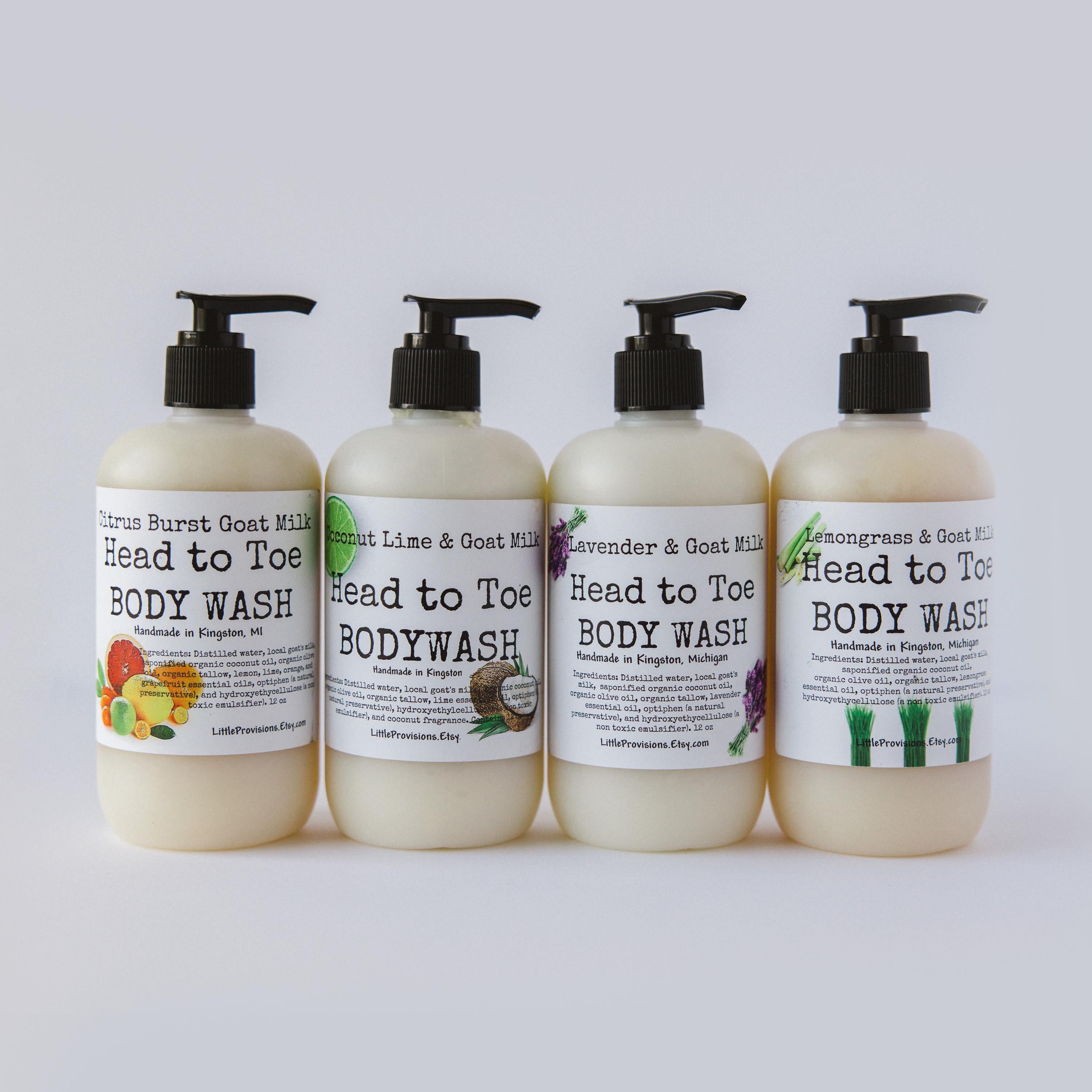 Goat Milk Body Wash Pure Ingredients 12Oz Pump Organic Oils Lavender Peppermint Orange Lemongrass